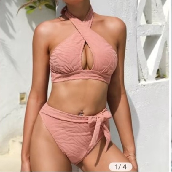 Cupshe Other - Cupshe Cross Top High Waisted Pink Bikini